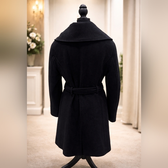 Authentic Coach Double Breasted Wool Angora Belted Coat Size M Black Gold Button - Picture 2 of 5